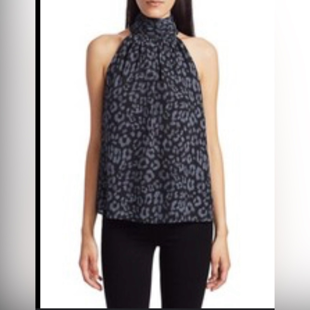 Alice and Olivia Black and Gray Leopard Print Halter Top size Medium